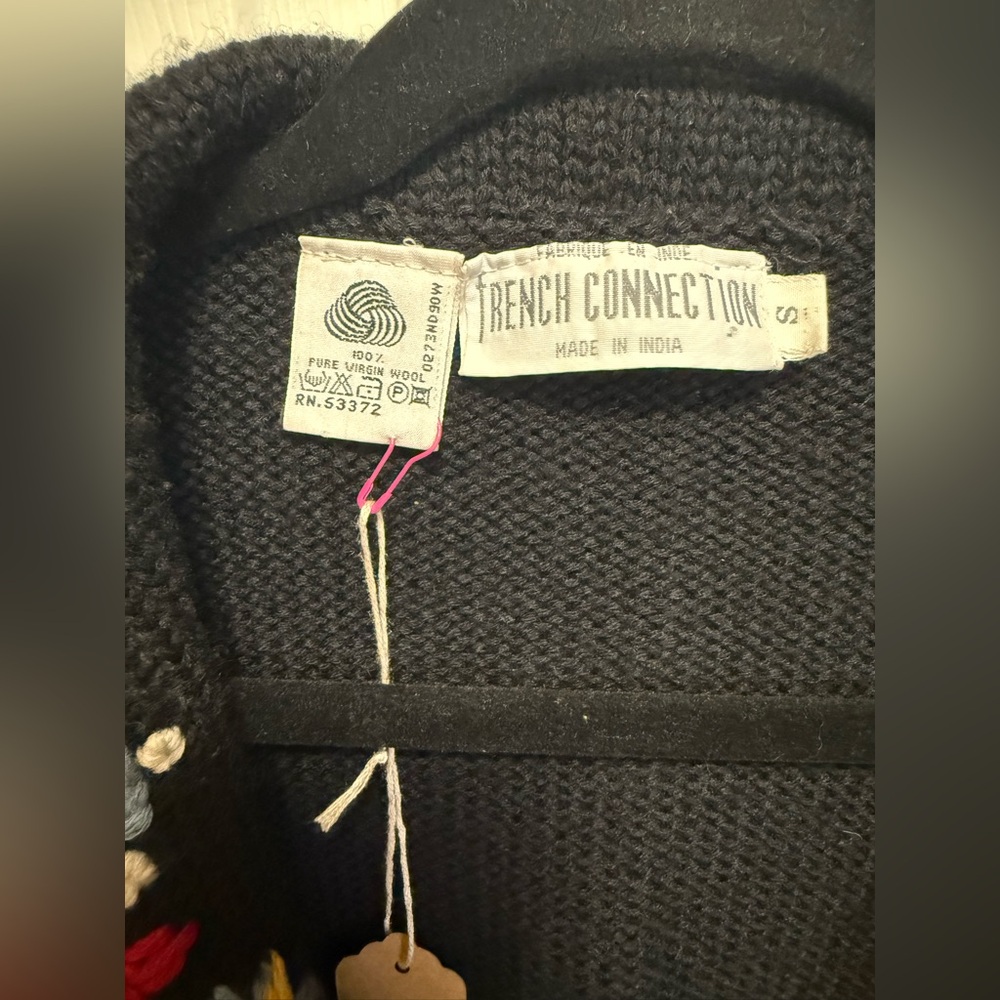 French Connection Black Cardigan with Colorful Embroidery.  Size small - Picture 4 of 4